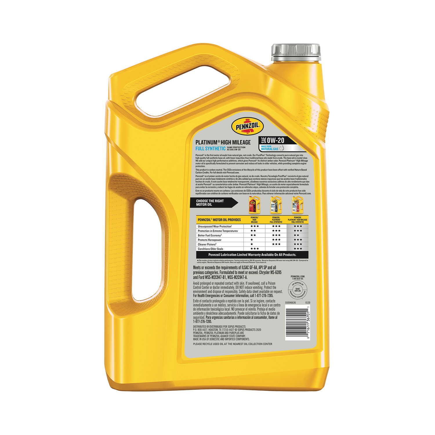 Pennzoil Platinum High Mileage Full Synthetic 0W-20 - Imagen 2